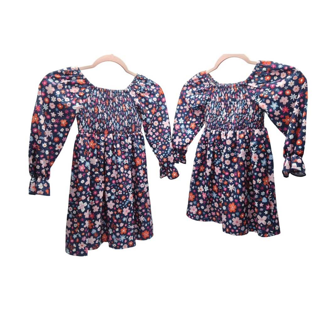 Little & Me Matching Floral Dresses Set 3 Mommy and Me S M XL Navy NWT Smocked - Picture 2 of 12